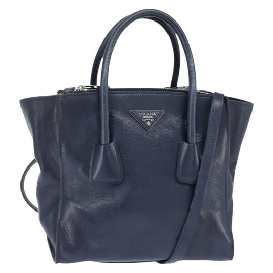 Prada Cuir Convertible Shopping Tote Leather, NAVY, LEATHER, Handbag