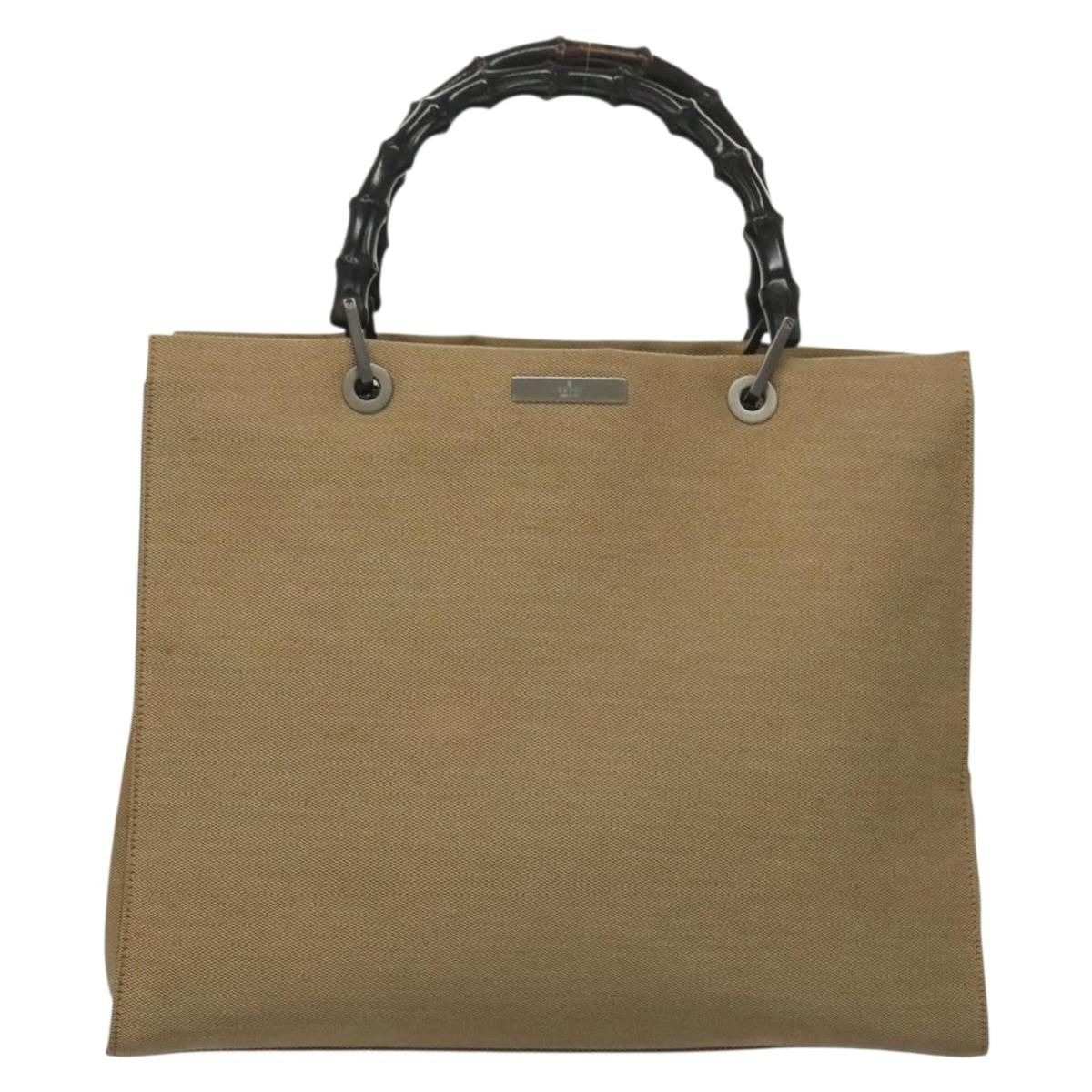 Gucci Vintage Bamboo Handle Tote Canvas, BEIGE, CANVAS, Tote bag