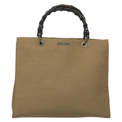 Gucci Vintage Bamboo Handle Tote Canvas, BEIGE, CANVAS, Tote bag