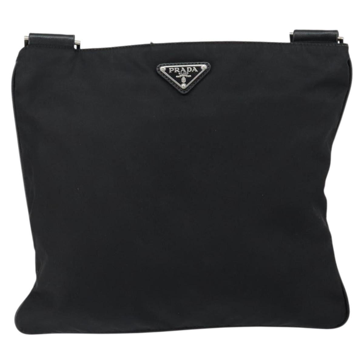 Prada Flat Messenger Bag Tessuto, BLACK, NYLON, Shoulder bag