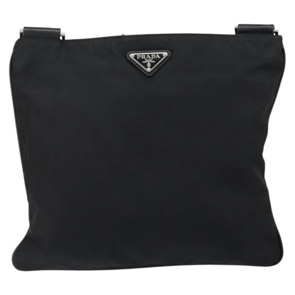 Prada Flat Messenger Bag Tessuto, BLACK, NYLON, Shoulder bag