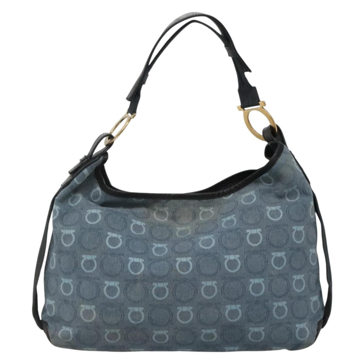 Salvatore Ferragamo Gancini Shoulder Bag Canvas, BLUE, CANVAS, Shoulder bag