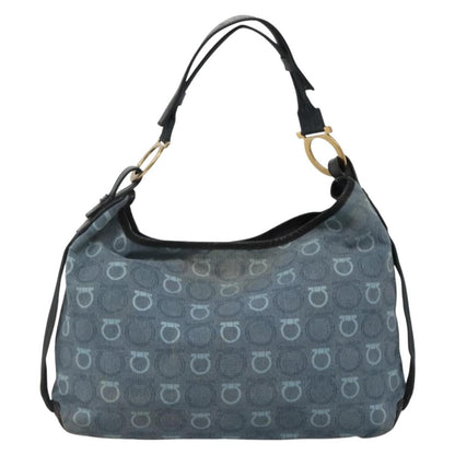 Salvatore Ferragamo Gancini Shoulder Bag Canvas, BLUE, CANVAS, Shoulder bag