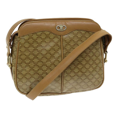 Celine Vintage Macadam Shoulder Bag Canvas and Leather, Beige, Canvas, Shoulder Bag