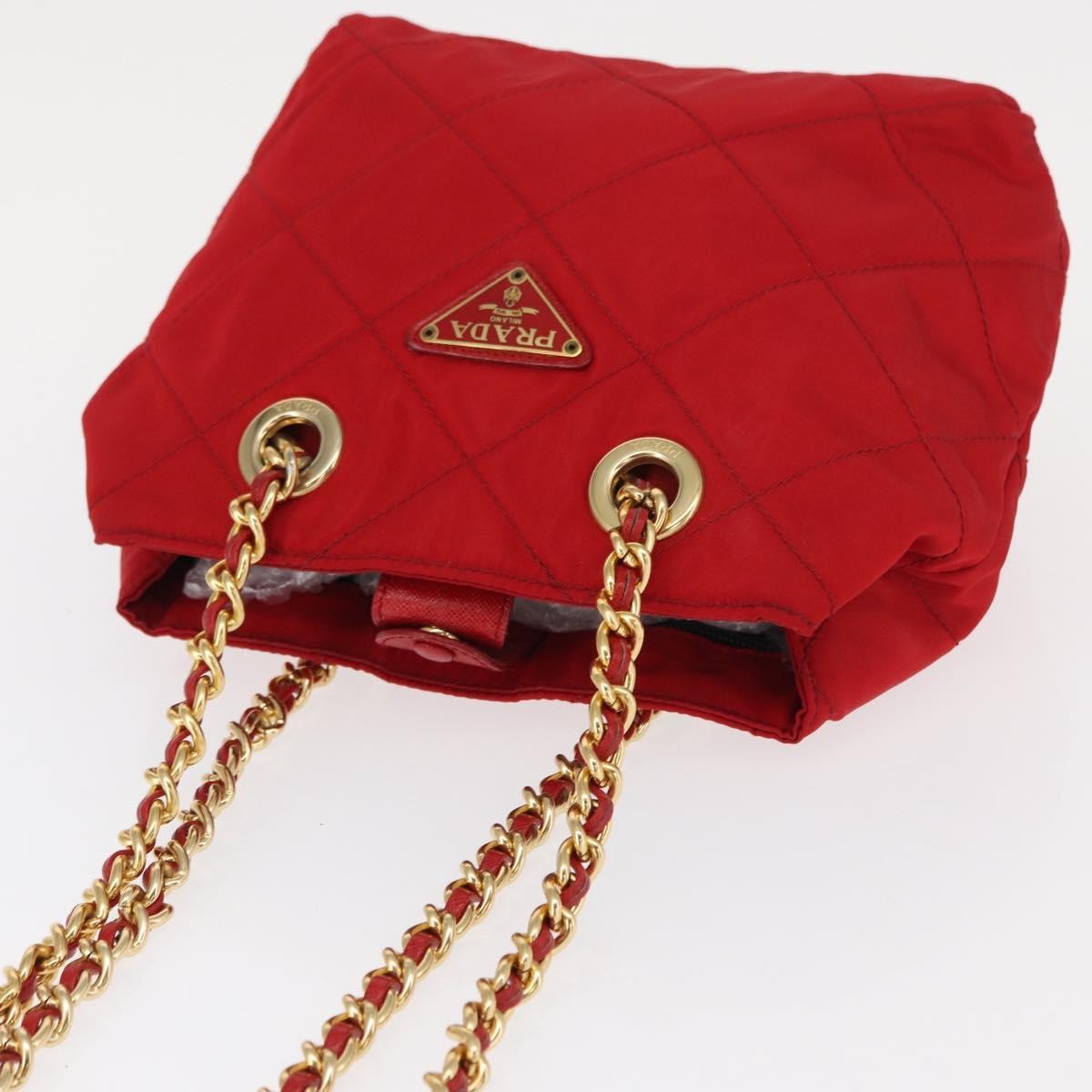 Prada Chain Shoulder Bag Quilted Tessuto, RED, NYLON, Shoulder bag
