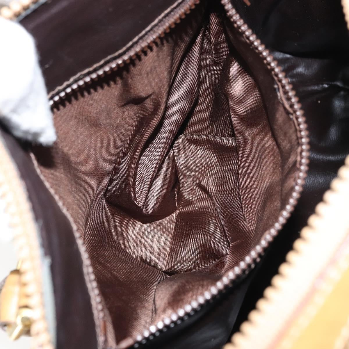 Celine Vintage Macadam Handbag Canvas and Leather, BEIGE, CANVAS, Handbag