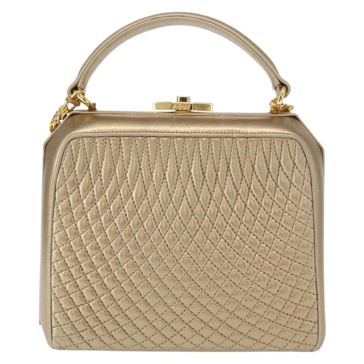 Bally Vintage Handbag Quilted Leather, GOLD, LEATHER, Handbag