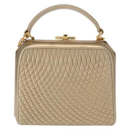 Bally Vintage Handbag Quilted Leather, GOLD, LEATHER, Handbag