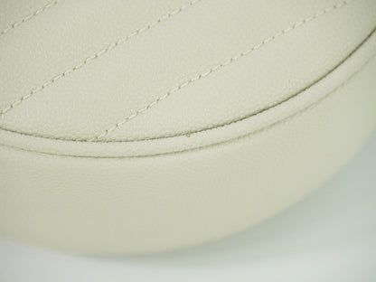 Saint Laurent Vinyle Round Camera Bag Matelasse Chevron Leather, WHITE, LEATHER, Crossbody bag