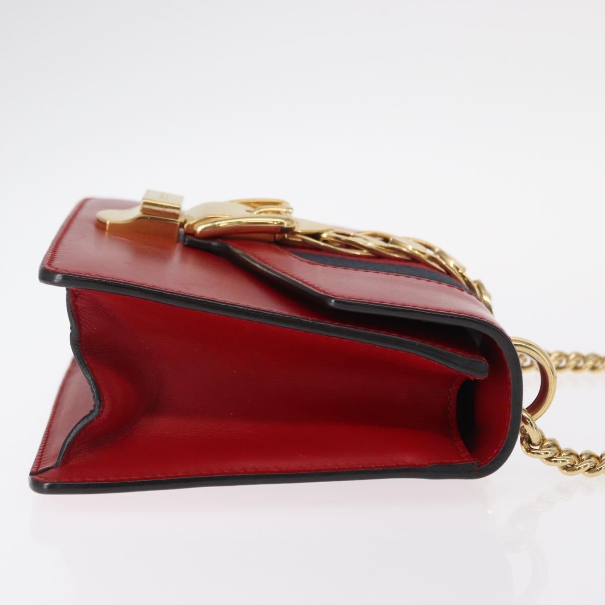 Gucci Sylvie Chain Shoulder Bag Leather, RED, LEATHER, Shoulder bag