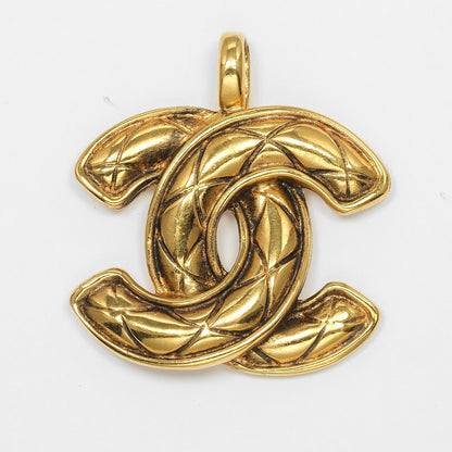 Chanel Vintage CC Pendant Necklace Quilted Metal, GOLD, GOLD_PLATED, Necklace