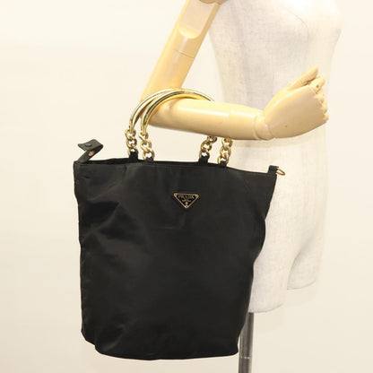 Prada Metal Handles Tote Tessuto, BLACK, NYLON, Handbag