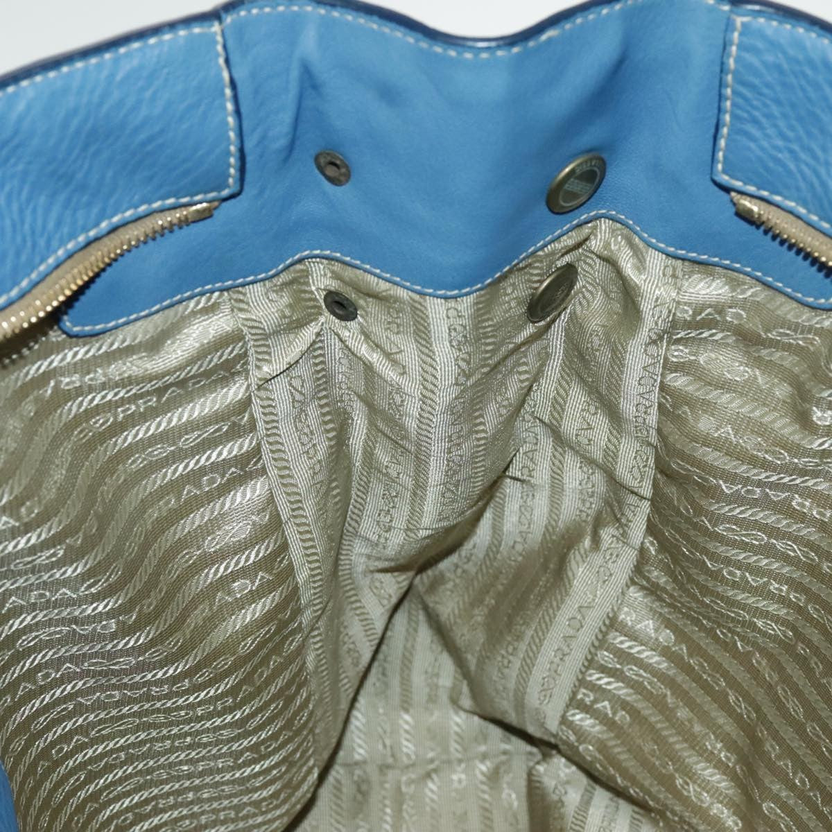 Prada Front Pocket Tote Vitello Daino, BLUE, LEATHER, Tote bag