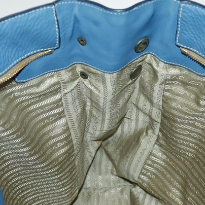 Prada Front Pocket Tote Vitello Daino, BLUE, LEATHER, Tote bag