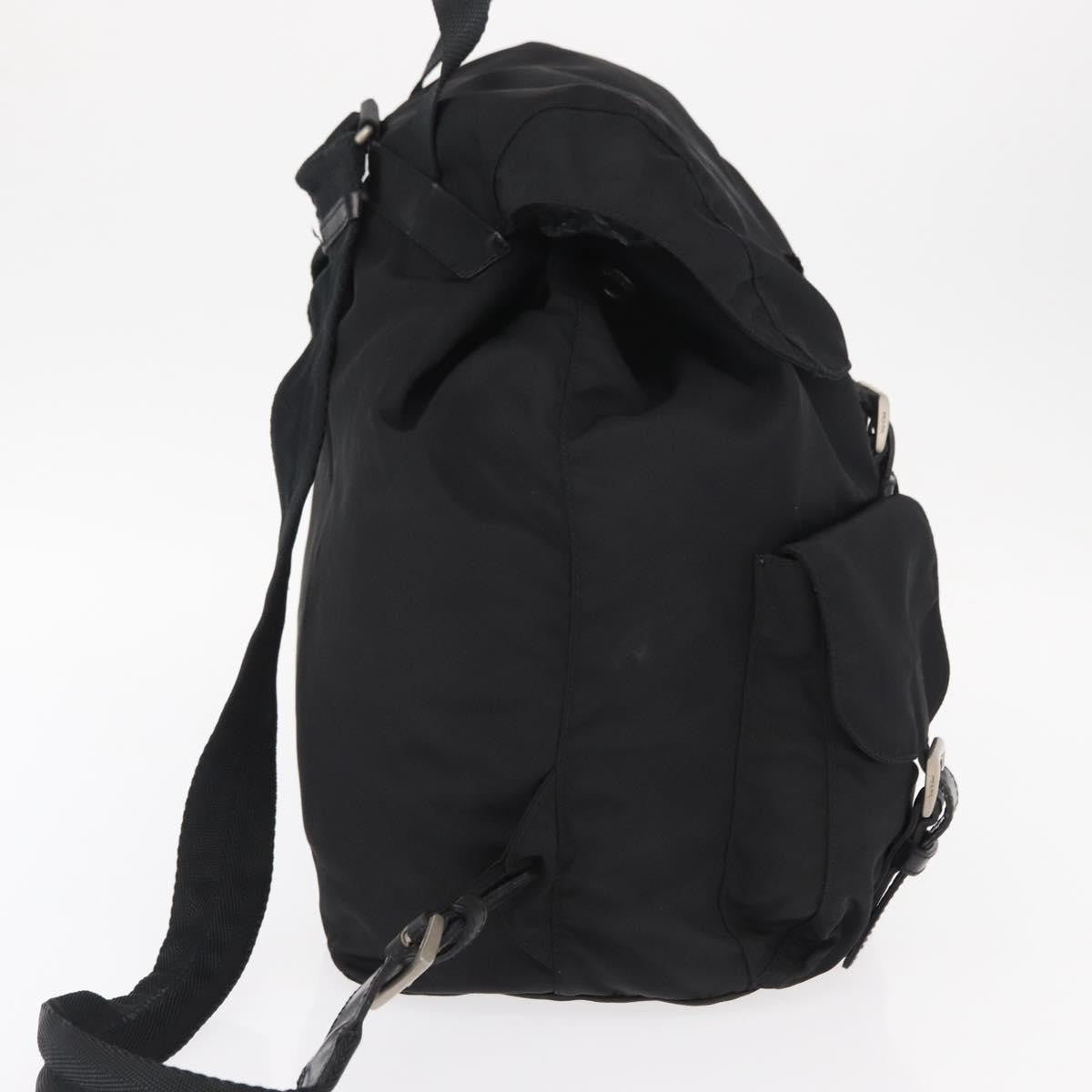Prada Vela Double Front Pocket Backpack Tessuto with Saffiano Leather, BLACK, NYLON, Backpack