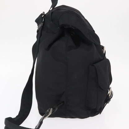 Prada Vela Double Front Pocket Backpack Tessuto with Saffiano Leather, BLACK, NYLON, Backpack