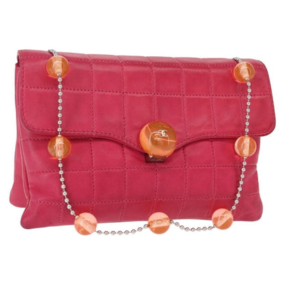 Chanel Chocolate Bar CC Clutch Quilted Leather, PINK, LEATHER, Clutche & pouche