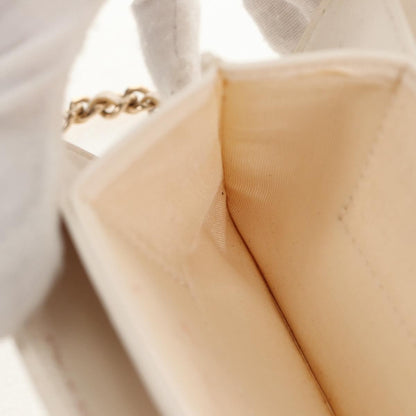 Chanel Camellia Bow Flap Card Holder with Chain Quilted Lambskin, WHITE, LEATHER, Shoulder bag