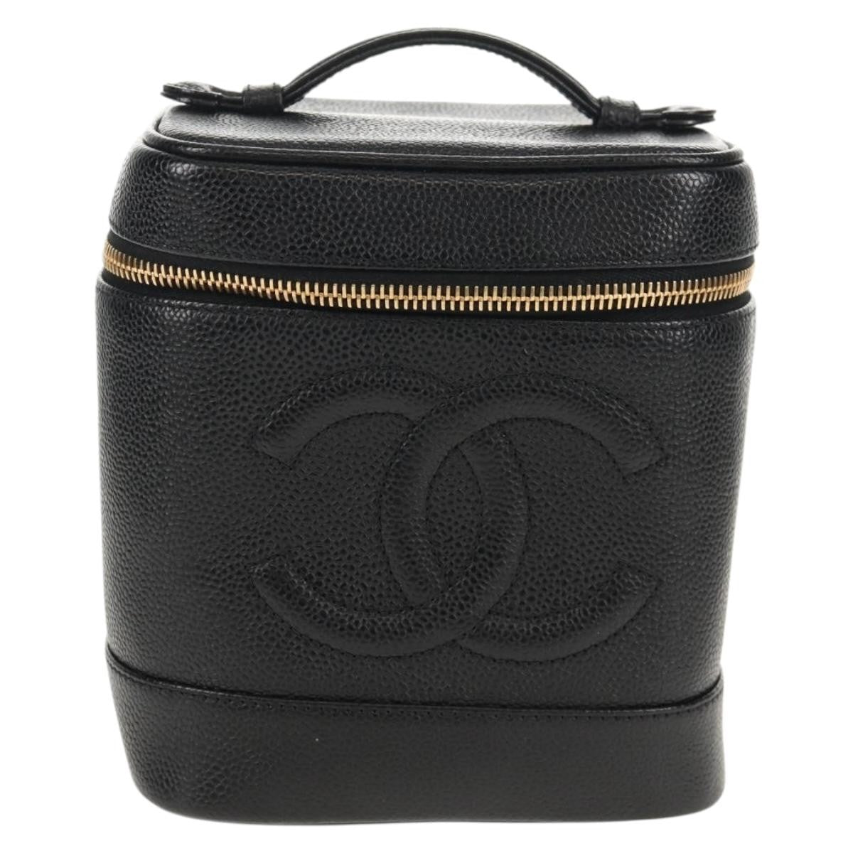 Chanel Vintage Timeless Cosmetic Case Caviar, BLACK, LEATHER, Clutche & pouche