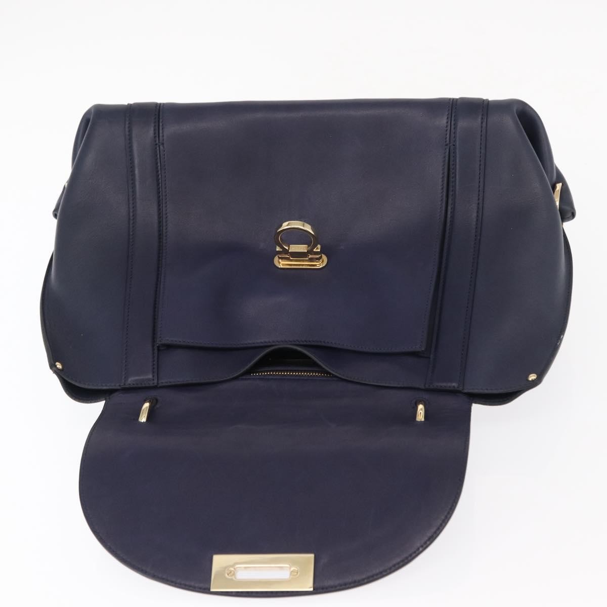 Salvatore Ferragamo Suzanna Satchel Smooth Leather, NAVY, LEATHER, Handbag