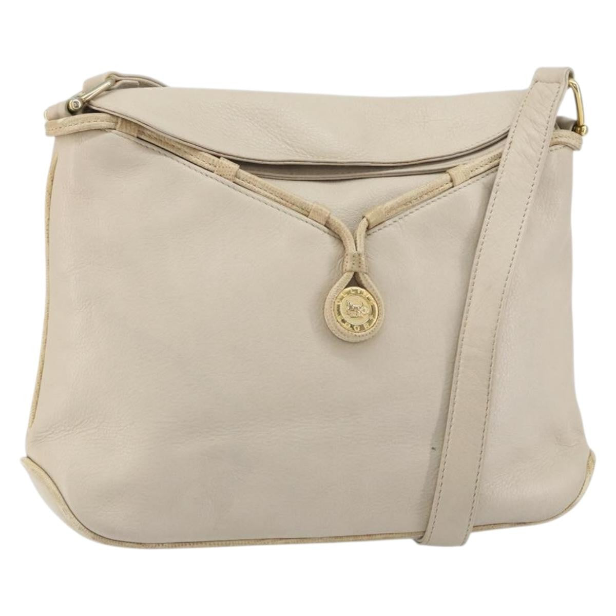 Celine Vintage Shoulder Bag Leather, BEIGE, LEATHER, Shoulder bag