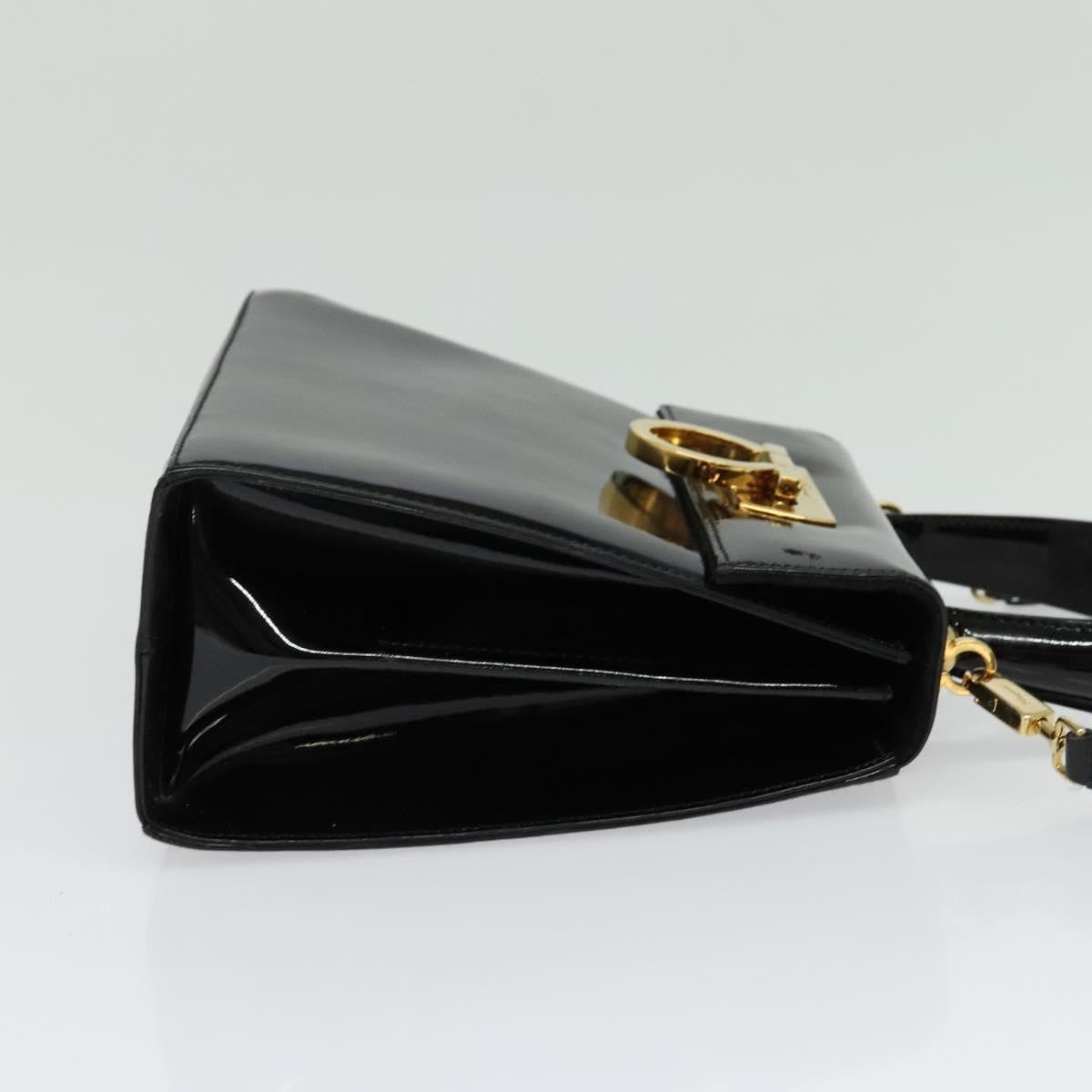 Salvatore Ferragamo Gancini Convertible Top Handle Bag Patent Leather, BLACK, PATENT_LEATHER, Handbag