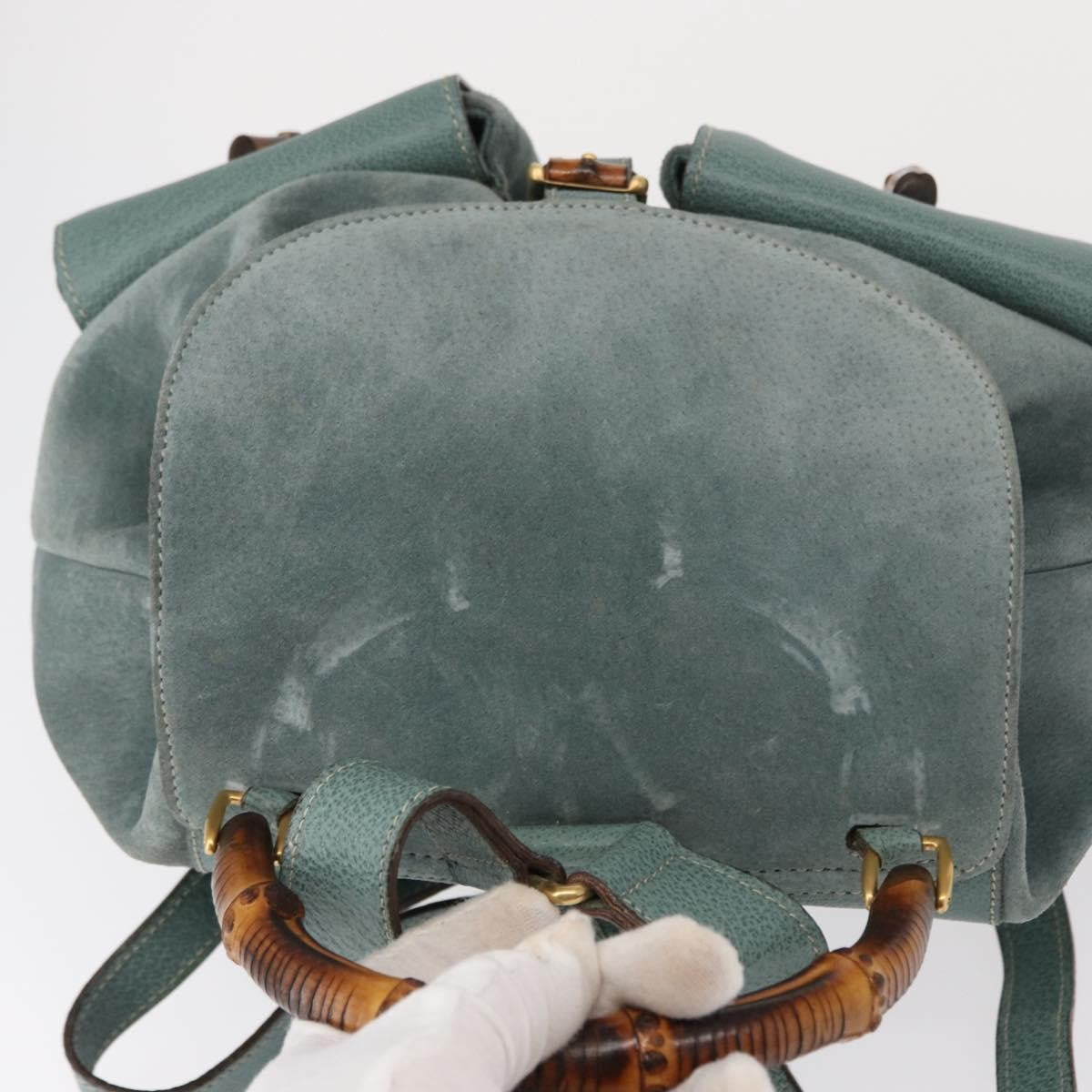 Gucci Vintage Bamboo Backpack Suede, TURQUOISE, SUEDE, Backpack