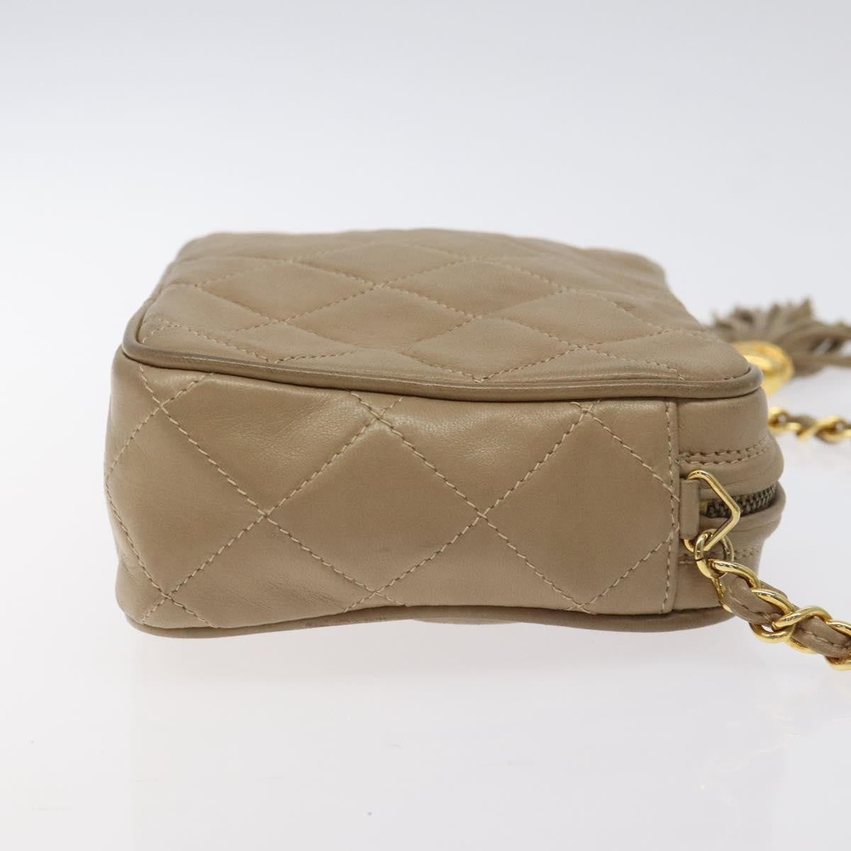 Chanel Vintage Camera Tassel Bag Lambskin, BEIGE, LEATHER, Crossbody bag