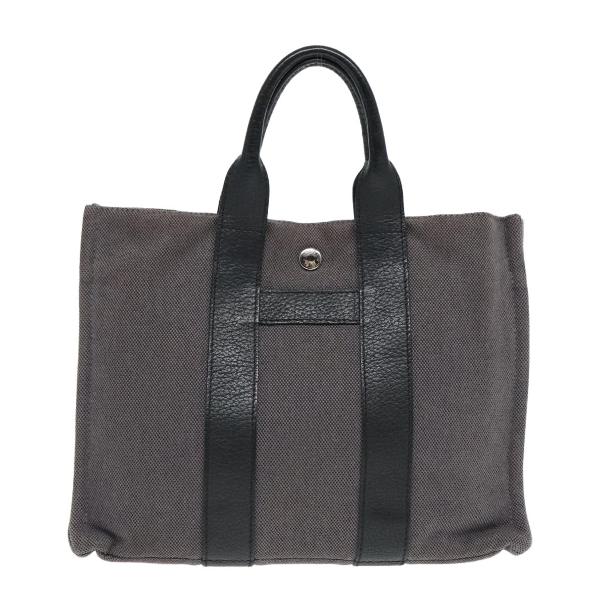 Hermes Sac Harnais Tote Toile and Leather, GRAY, CANVAS, Tote bag