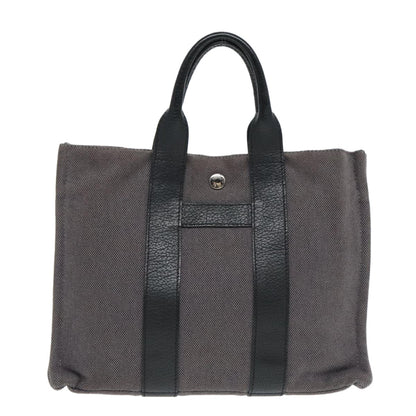 Hermes Sac Harnais Tote Toile and Leather, GRAY, CANVAS, Tote bag