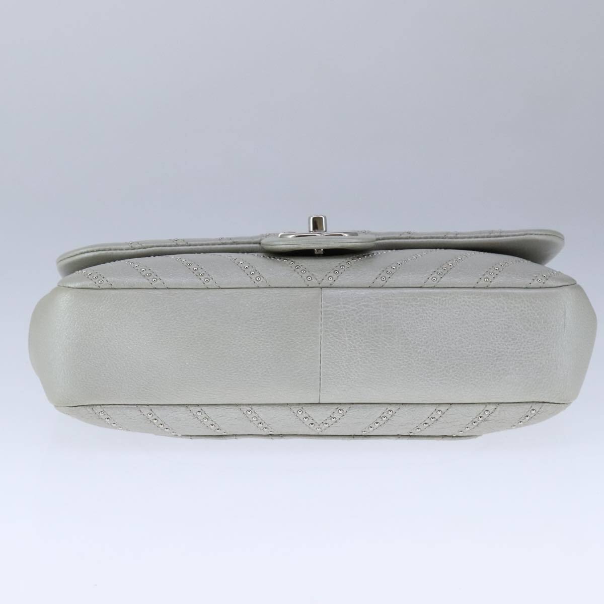 Chanel Vintage Classic Single Flap Bag Stitched Calfskin, GRAY, LEATHER, Shoulder bag