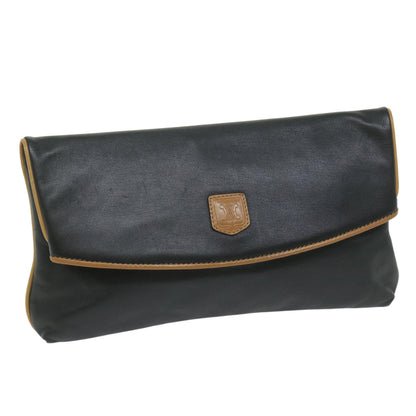 Celine Logo Triomphe Pouch Leather, BLACK, LEATHER, Clutche & pouche