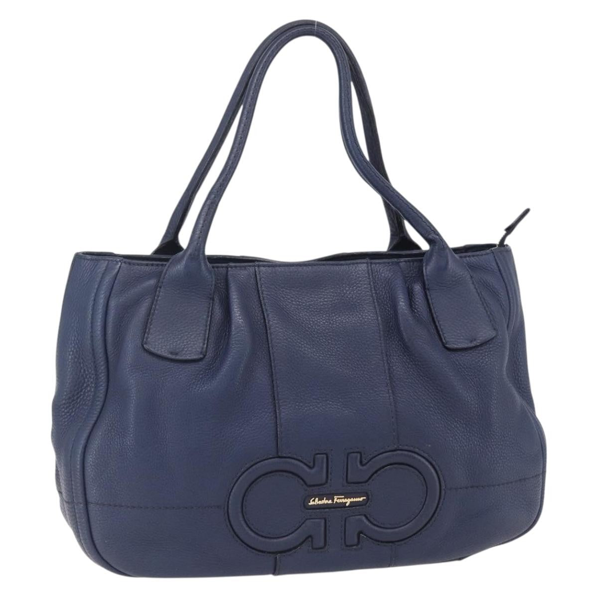 Salvatore Ferragamo Izzie Gancini Embossed Tote Soft Calf, BLUE, LEATHER, Tote bag
