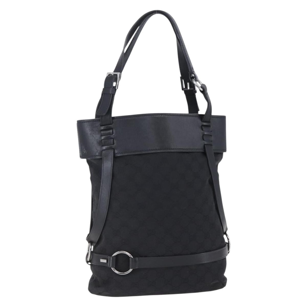 Gucci Vintage Harness Tote GG Canvas with Leather, BLACK, CANVAS, Tote bag