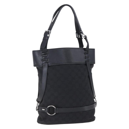 Gucci Vintage Harness Tote GG Canvas with Leather, BLACK, CANVAS, Tote bag