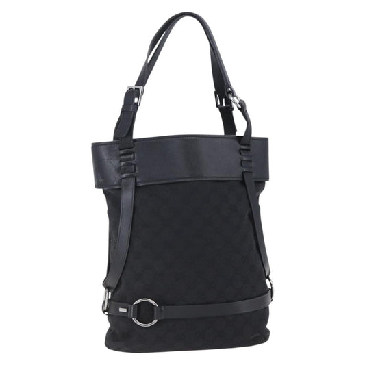 Gucci Vintage Harness Tote GG Canvas with Leather, BLACK, CANVAS, Tote bag