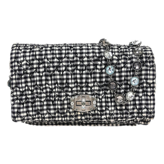 Miu Miu Crystal Clutch Matelasse Gingham Print Canvas, BLACK, CANVAS, Clutche & pouche