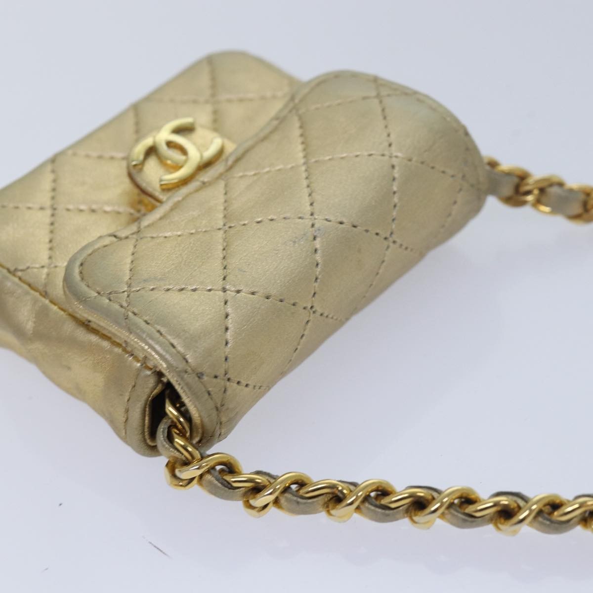 Chanel Vintage Square CC Flap Bag Quilted Leather, Gold, Leather, Shoulder Bag
