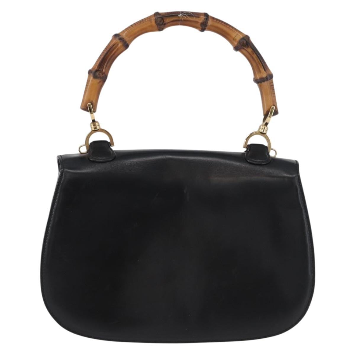 Gucci Vintage Convertible Bamboo Top Handle Bag Leather, BLACK, LEATHER, Handbag