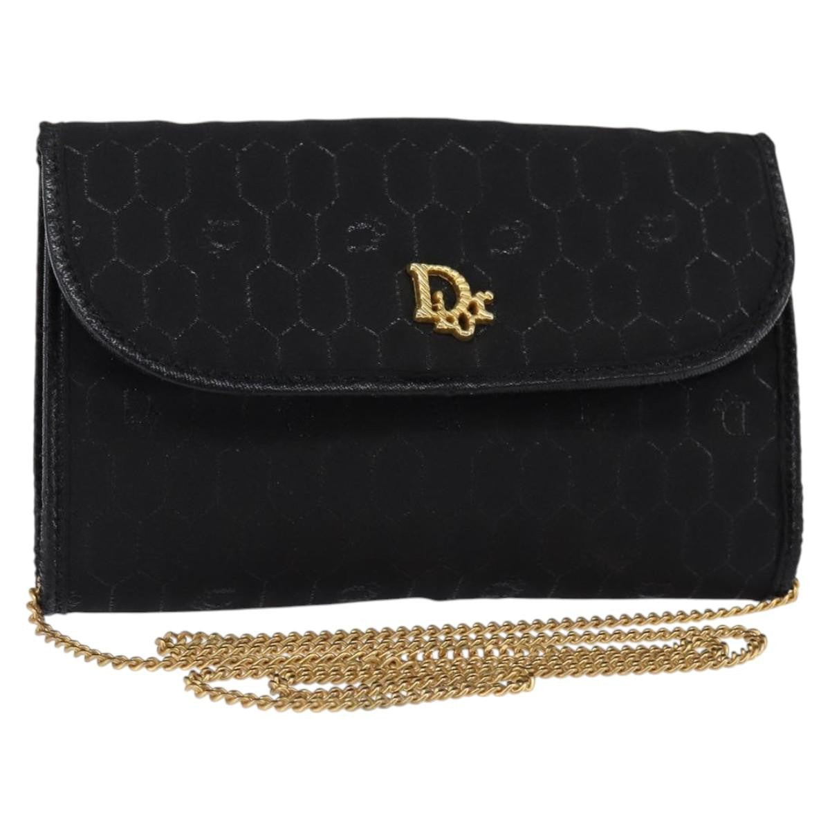Christian Dior Vintage Honeycomb Flap Crossbody Bag Coated Canvas, BLACK, CANVAS, Clutche & pouche