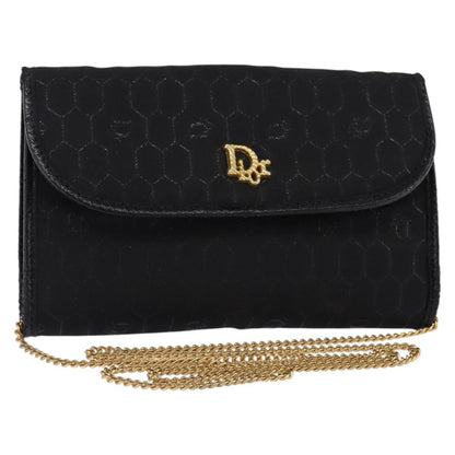 Christian Dior Vintage Honeycomb Flap Crossbody Bag Coated Canvas, BLACK, CANVAS, Clutche & pouche