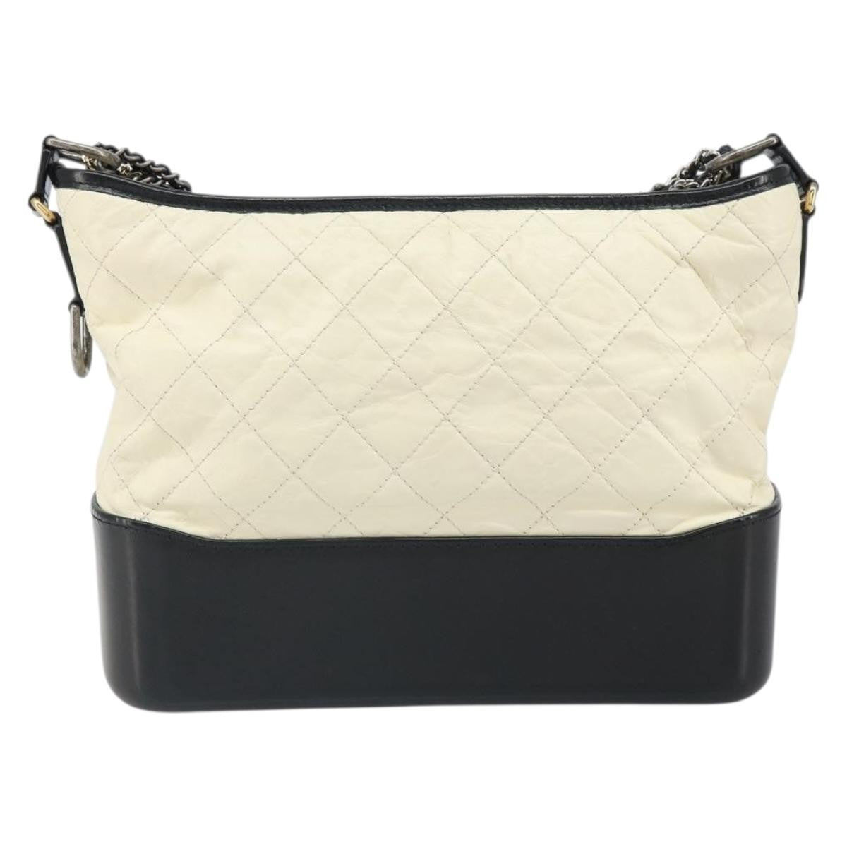 Chanel Bicolor Gabrielle Hobo Quilted Aged Calfskin, WHITE, LEATHER, Shoulder bag