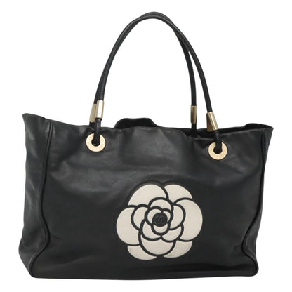 Chanel Camellia Tote Lambskin, BLACK, LEATHER, Tote bag
