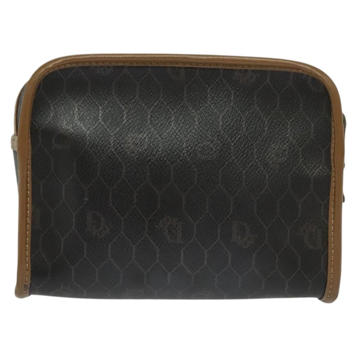 Christian Dior Vintage Honeycomb Zip Pouch Canvas and Leather, Black, Canvas, Clutch