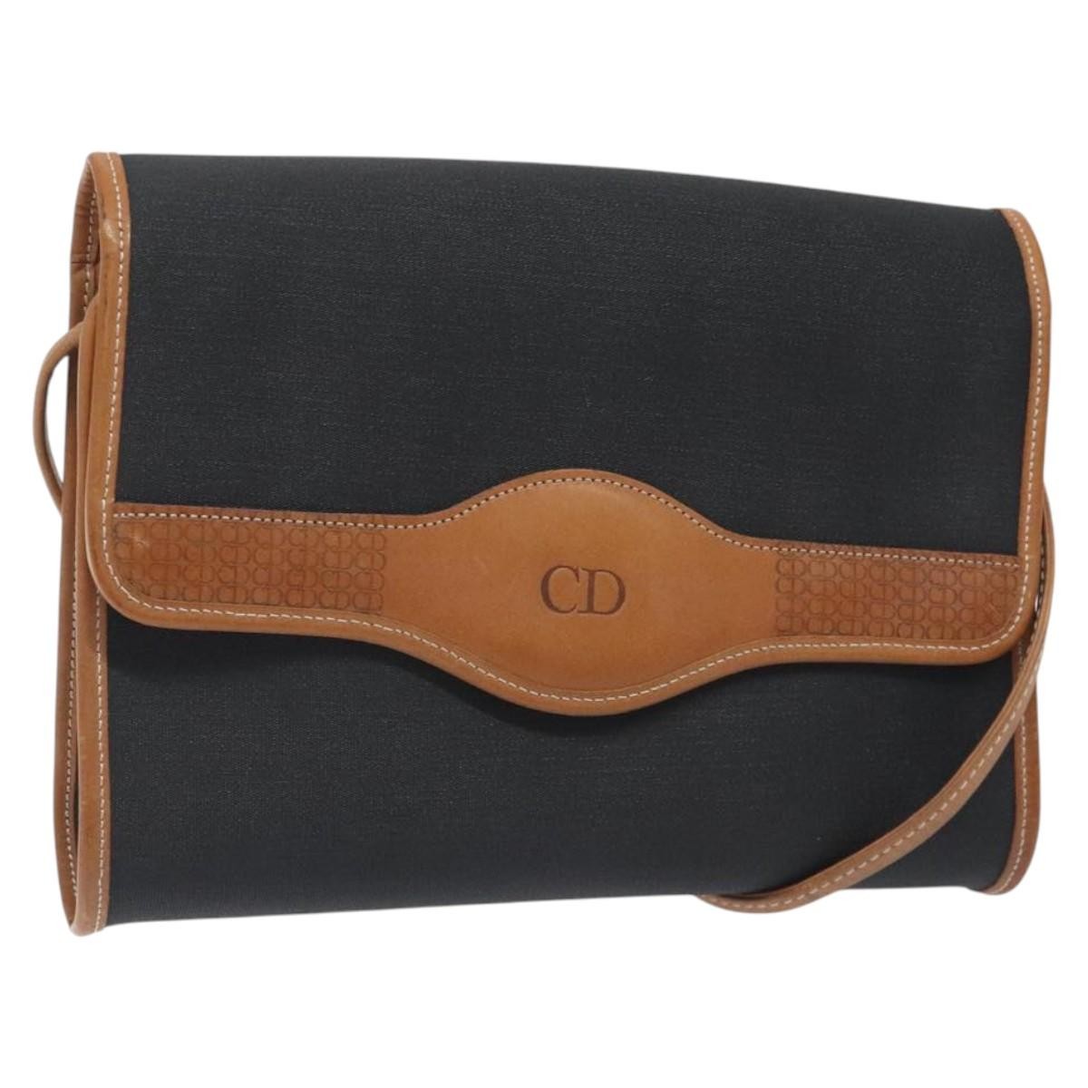 Christian Dior Vintage Flap Crossbody Bag Canvas, BLACK, CANVAS, Shoulder bag