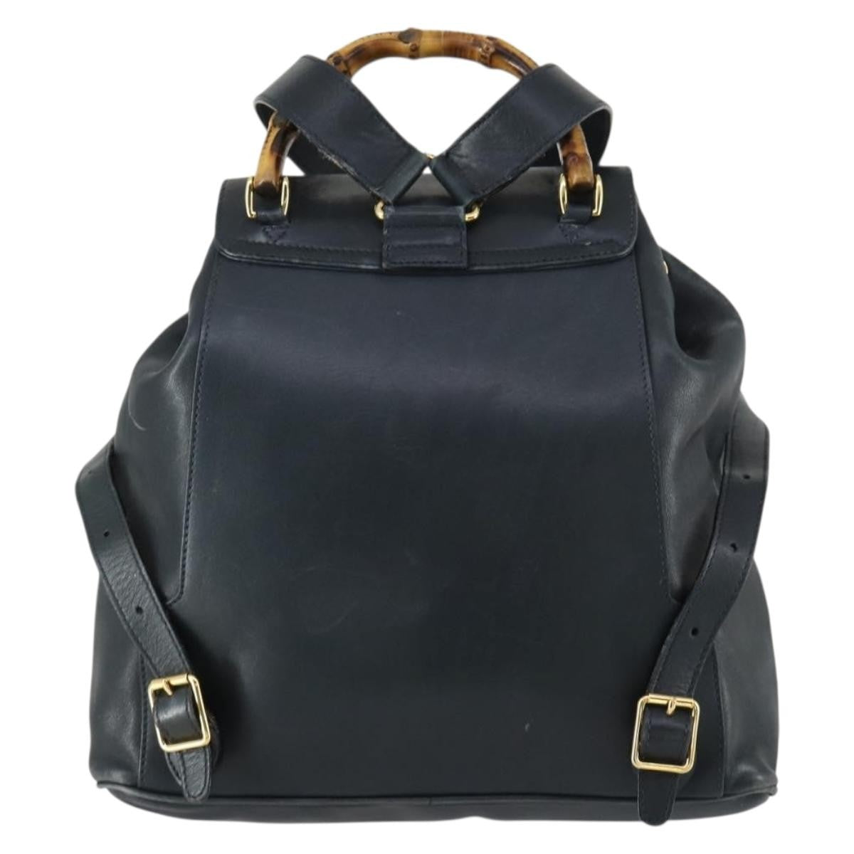 Gucci Vintage Bamboo Backpack Leather, BLACK, LEATHER, Backpack