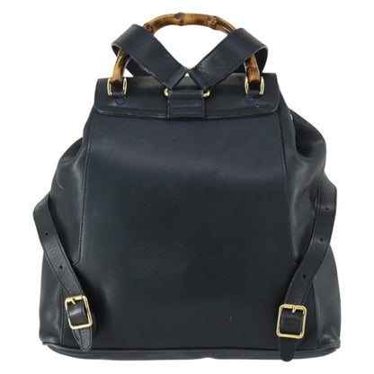 Gucci Vintage Bamboo Backpack Leather, BLACK, LEATHER, Backpack