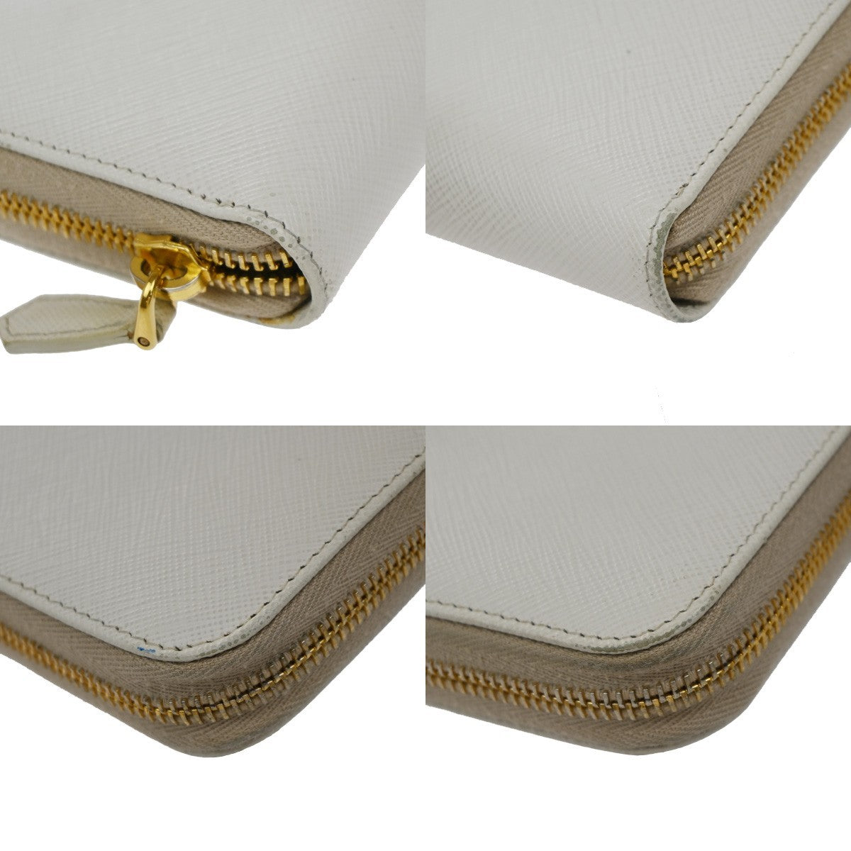 Prada Zip Around Tab Wallet Saffiano Leather, WHITE, LEATHER, Wallets