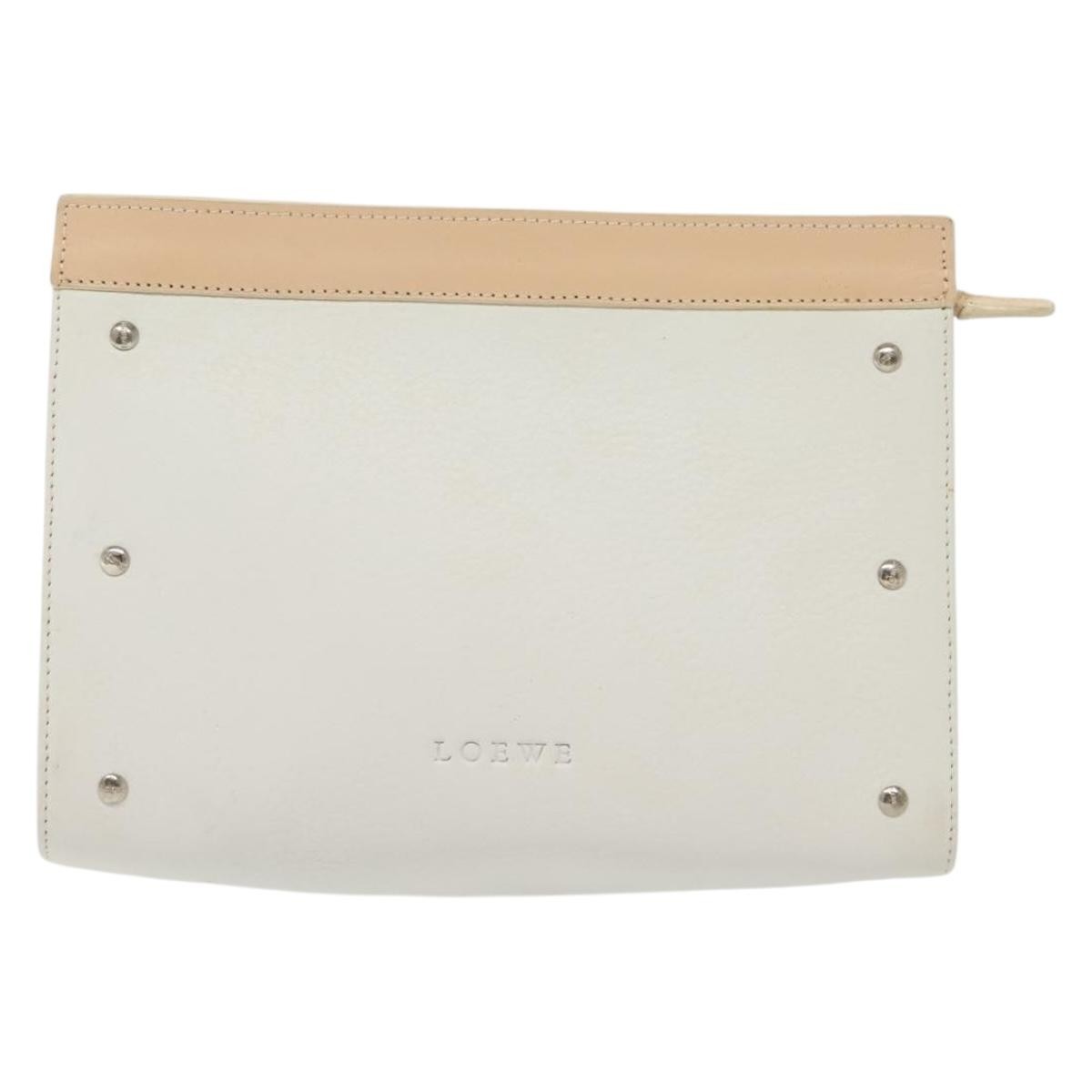 Loewe Flat Zip Pouch Leather, WHITE, LEATHER, Clutche & pouche