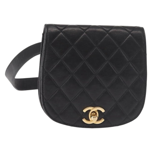 Chanel Vintage Flap Belt Bag Quilted Leather, BLACK, LEATHER, Clutche & pouche